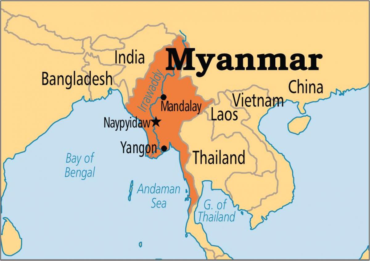 המיקום של מיאנמר ב מפת העולם